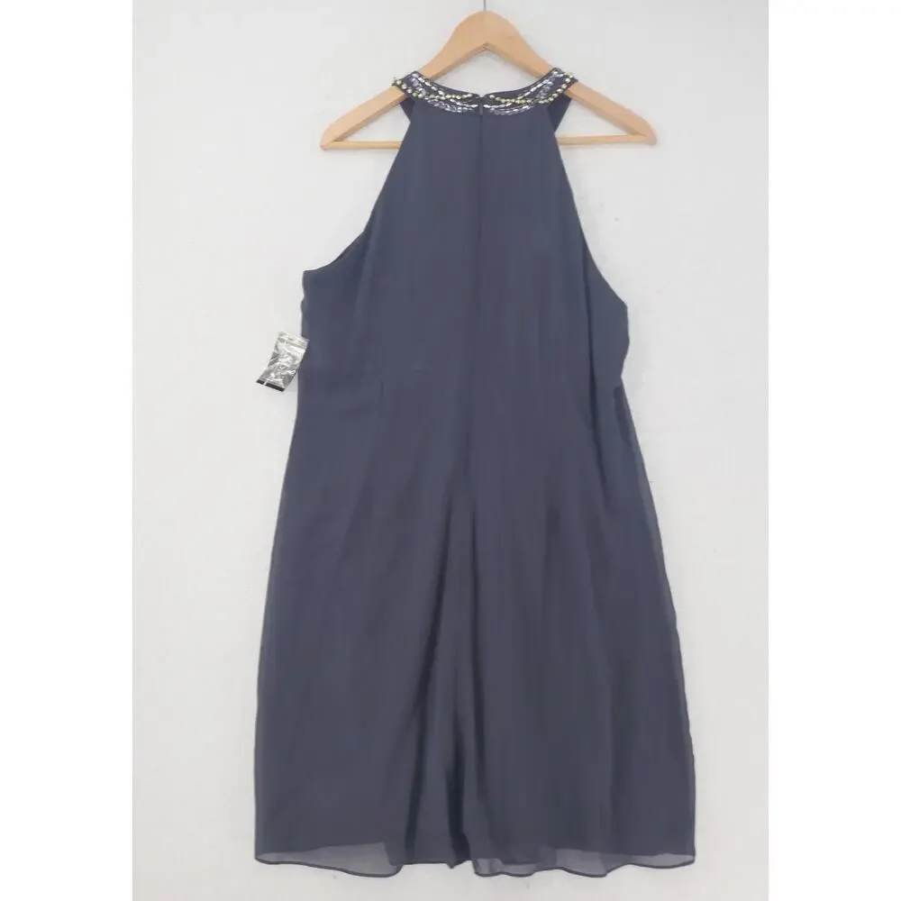 NEW SL Fashions Jewel Braid Halter Chiffon Dress Cocktail Formal Women's 14 - Picture 10 of 12